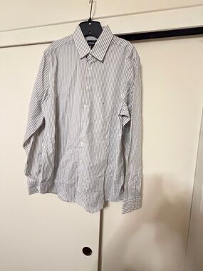 Express Men's White & Gray Striped Dress Shirt